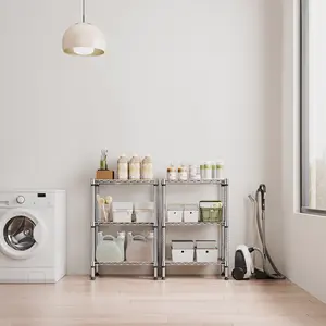 M MZG 750 lbs 3-Tier Shelf Metal Storage Shelves Adjustable Steel Wire Rack Heavy Duty Closet Organizers for Garage Kitchen Bathroom Laundry Chrome Black 13.8" D x 23.6" W x 35.5" H