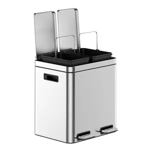 2 x 4-Gallon Garbage Can for Kitchen, 2 Compartments for Recycling and Trash, for Kitchen