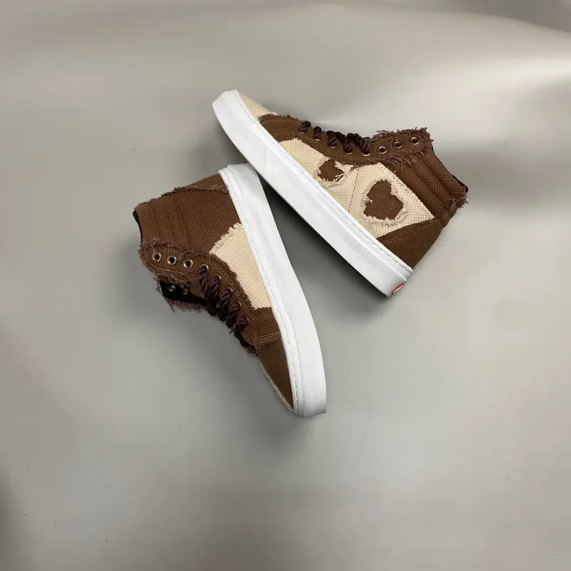 Men's Street Skate Sneakers, Japanese Streetwear High-Tops with Chunky Canvas Patchwork Look, Faux Fur Trim, and Braided Laces