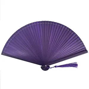 1pcs Hand Held Fan for Women Japanese Vintage Bamboo Silk Elegant for Dance Music Festival Wedding Church Decoration Party (Purple)
