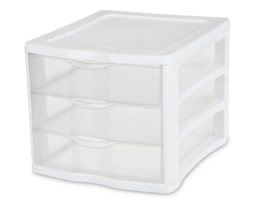 White Countertop Organizer with 3 Transparent Plastic Drawers Multi-Purpose Desktop Storage for Makeup School Supplies and Hardware Items