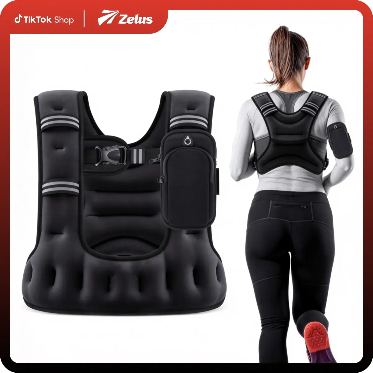 【SummerFinds】ZELUS ,U-Shaped Weighted Vest for Women Men,6/8/12/16/20lb Weight Vest with Arm Pouch, Reflective Strips,Rucking Vest for Strength Training Muscle Building,Walking, Running, Fitness Workout Equipment #TikTokShopDealsforYouDays#SummerWins