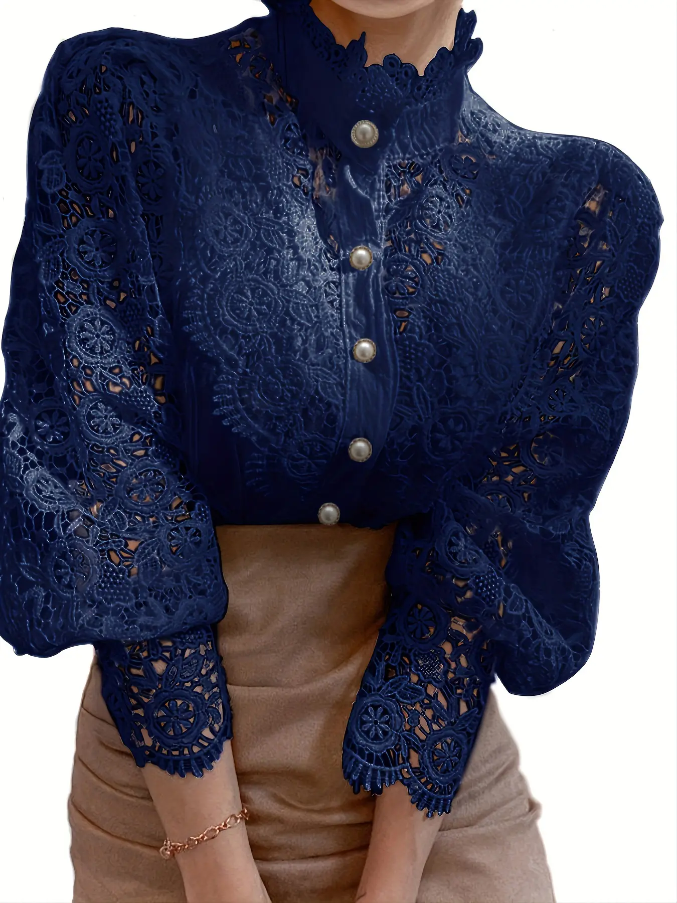 Women’s Elegant Lace Trim Victorian Blouse - Long Sleeve Button Down Tops, Sweet Vintage Styles to Try for Wedding, 9-to-5 Wear