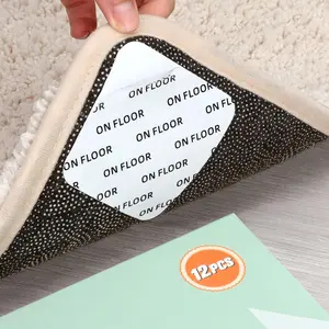 12 PCS Rug Tape, Gripper for Rug for Hardwood Floors, Double Sided Reusable Under Rug Carpet Tape Stickers, Rug Anti Slip Grips for Area Rugs, Non Slip Rug Pads