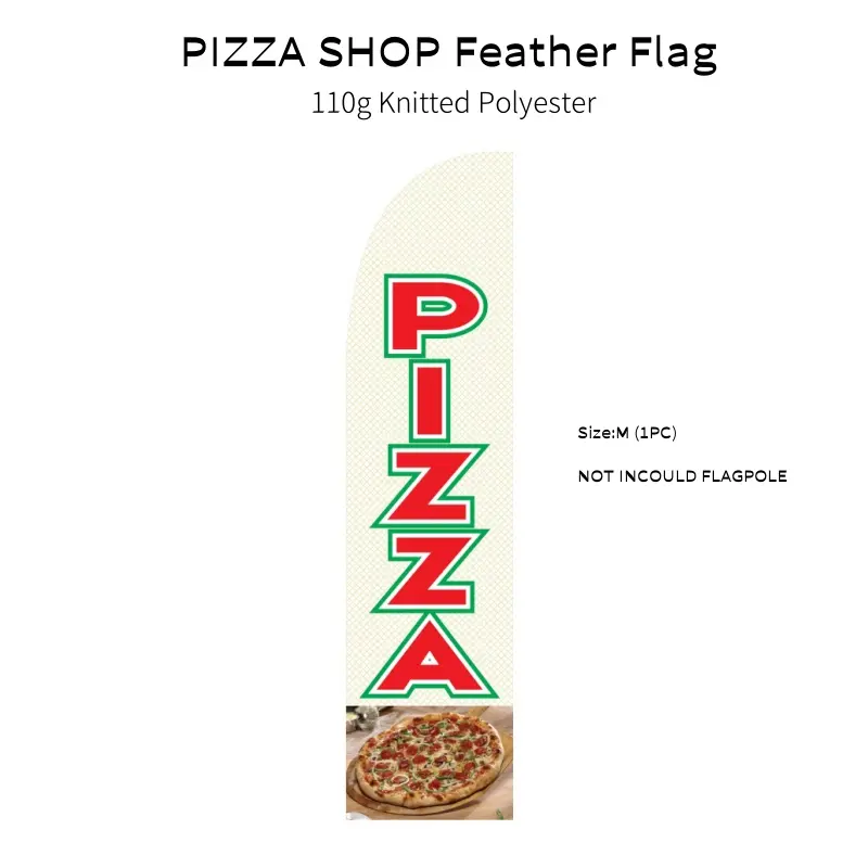 1pc Modern Polyester Pizza Print Feather Flag - White (Single Side), 64*240cm Outdoor Marketing Banner, No Flagpole or Stand, Home & Festive Party Backdrop Decoration