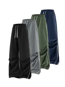 One-piece  Viral Men's Baggy Parachute Pants - Striped Drawstring Wide Leg Track Pants for Streetwear, Summer Vacation & Casual Wear