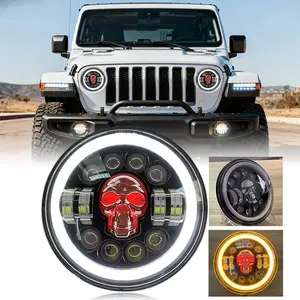 7-Inch Harley-Style Headlight Modification Accessory — New RGB Skull-Themed Light for Off-Road Vehicles and Jeep Wrangler Upgrades