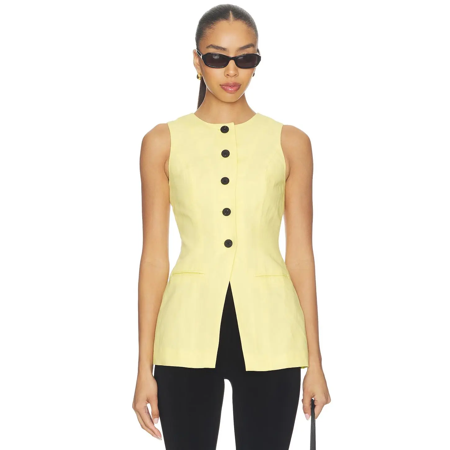 ALIGNE Leo Linen Mix Waistcoat in Butter Yellow