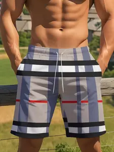 Men's Plaid Beach Pants, Quick-Dry Breathable Casual Shorts, Summer Outdoor Sports Fitness Shorts, Trendy Fashion Style, Athletic Wear Shorts