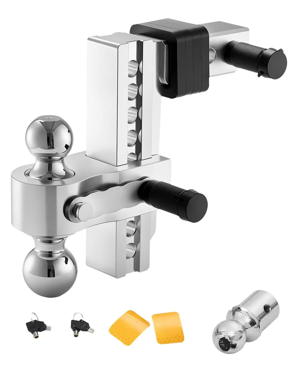 Adjustable Trailer Hitch 2-Inch Receiver With 8-Inch Drop Tri-Ball Design, 15,000 Lbs Gross Trailer Weight, Heavy Duty Ball Mount With Dual Ball Configurations For Versatile Towing, Durable Powder-Coated Steel, Easy Vehicle Fit
