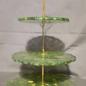 Snack Stand - Green and Gold Three-Tiered Design Snack Display Rack