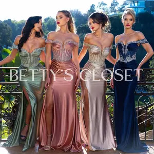 Crystal Embellished Off-Shoulder Long Prom Gown