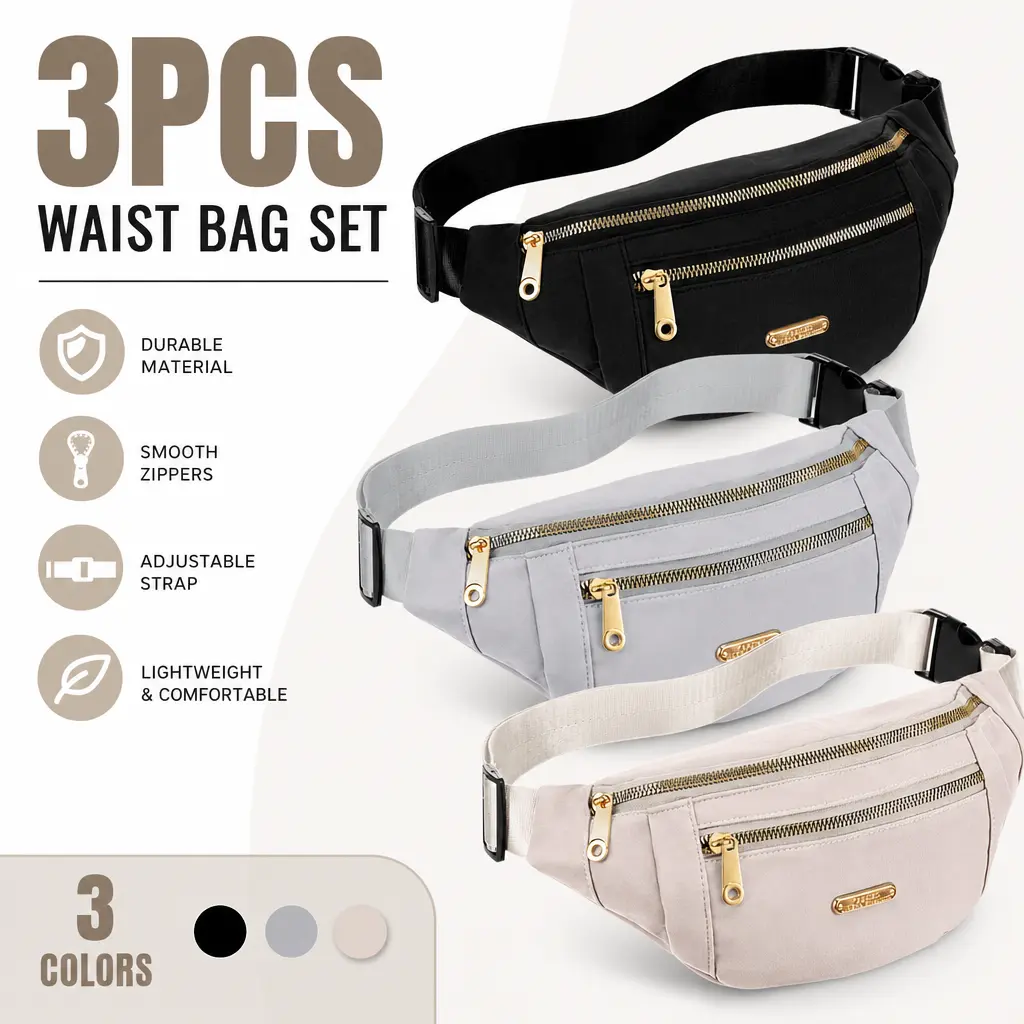 Adults' 3-Pack Waterproof Waist Pack - Adjustable, Lightweight, Multi-Pocket Durable Fanny Pouch for Dating, Daily Life, Fishing, Jogging, Outdoor Sport Active Training (Waterproof Carry for Phone, Keys, Cash)