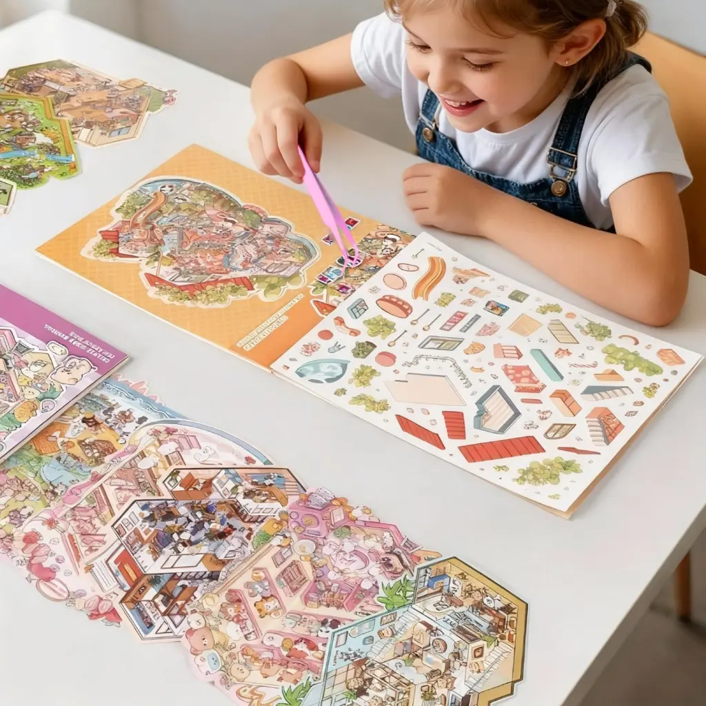18pcs Large-scale Scene Sticker Set, Crafting Kit, Including 9 Material Sheets, 6 Large Scenes, 2 Reference Images, 1 Tweezer, Features 3D Micro-scene Stickers, Ideal as Halloween Gift, Easter Gift, Christmas Gift, DIY Crafts Kit, DIY Kits