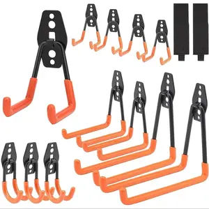 14-Piece Upgraded Double Strength Garage Hooks with Mop and Broom Rack, Wall Mount Hooks, Garage Organization and Storage Hooks