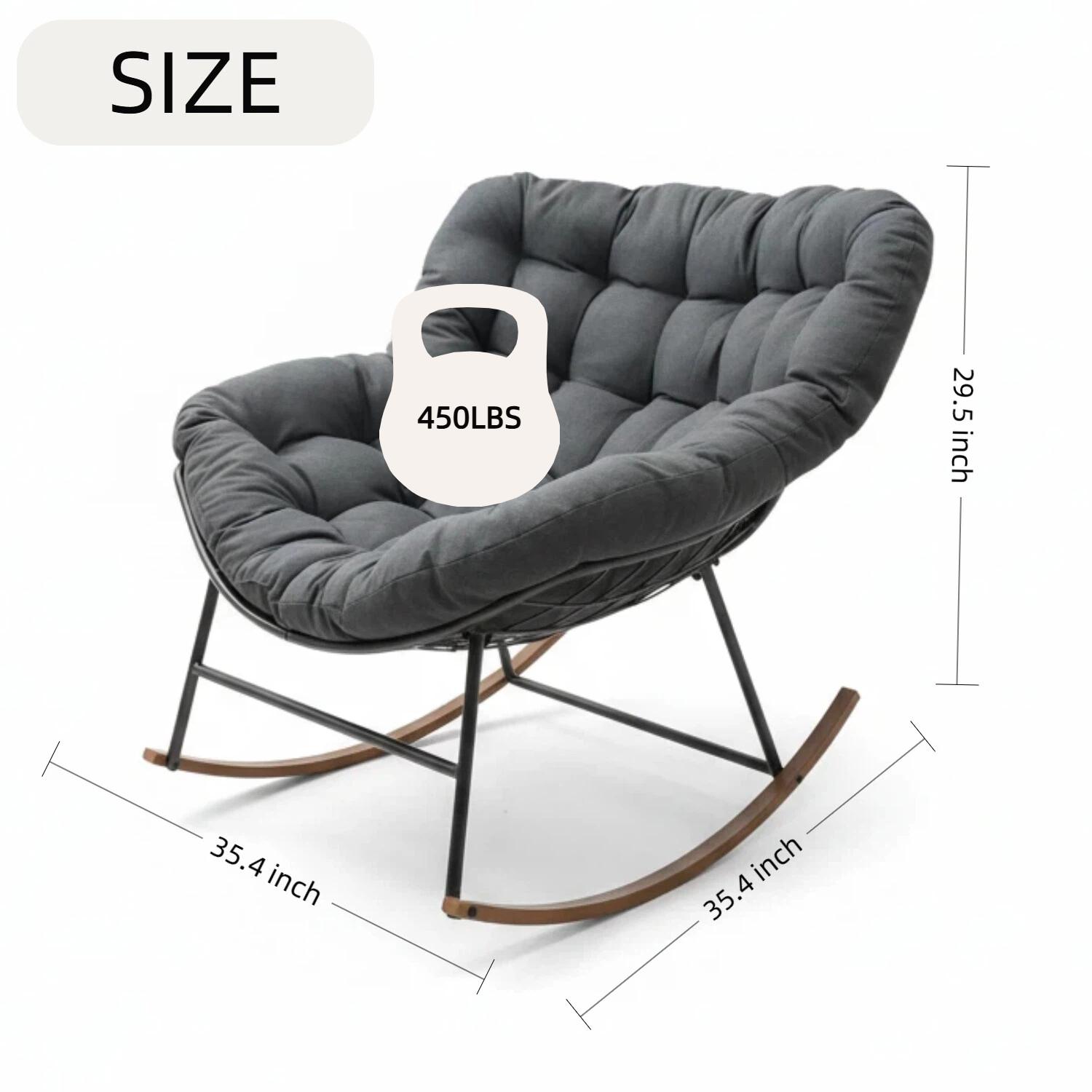 Outdoor Rocking Chair E-Coated Rocking Chair with Cushion Outdoor Rocker Recliner Chair for Patio Porch Garden Backyard Grey