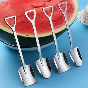 4pcs/set Creative Shovel Shaped Spoon, Stainless Steel Coffee Spoon for Ice Cream, Tea, Appetizer, Dessert, Home Kitchen SuppliesPulseTrail5