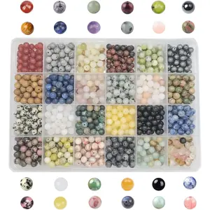 960pcs Natural Stone Beads Crystals Round Genuine Real Stone Beading Loose DIY Gemstone for Bracelet Jewelry Making(6mm,24 Color)