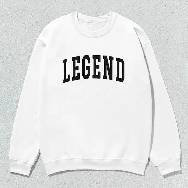 Soft Sweatshirt with Legend Collegiate Graphic Print, Unisex Casual Long Sleeve Crewneck Pullover, Round Neck