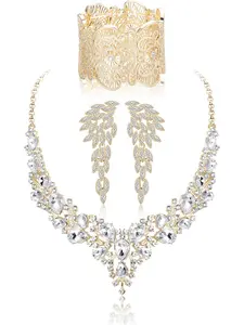 4 PCS Crystal Bridal Jewelry Set for Women, Sparkling Rhinestone Necklace, Bracelet & Earrings Set, Perfect for Wedding & Prom Occasions
