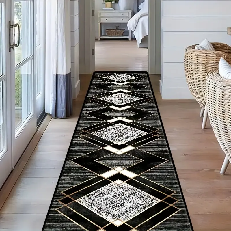 1pc Modern Shaggy Velvet Runner Rug - Non-Slip Backing Durable Decorative Mat, Modern Indoor Abstract Shag Floor Rug for Corridor, Bedroom, Modern Indoor Rug