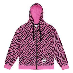 Scene Kid Pink Zebra Zip Hoodie – Emo Y2K Oversized Alt Fashion Jacket