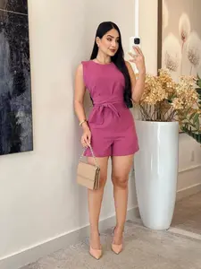 🔥 Viral Adjustable Waist-Tie Sleeveless Short Romper - Knot Front Casual Playsuit for Women
