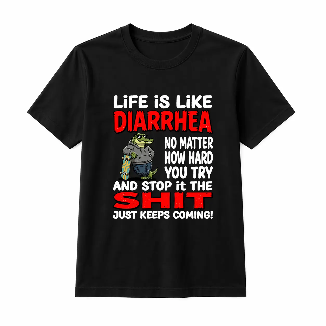 Men's Streetwear Graphic T-Shirt, Unisex Oversized Cotton Top with Funny Alligator Humor and Sarcastic Quote, Bold Graphic Statement Men's Short-Sleeve T-Shirts