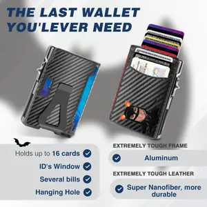 Mens Wallet with Hero Mask ID I RFID Blocking I 16 Cards I Money Clip I ID windows I Minimalist Metal Credit Card Holder Business Card Automatic Pop-Up Wallet