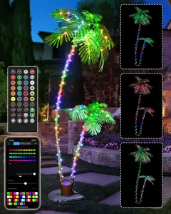 Avatar Controls 7FT Smart Lighted Palm Tree, DIY Color Changing LED Artificial Palm Tree 3 Trunks, Music Sync Timer Pre Lit Large Faux Valentine Tree App Remote Control for Outside Patio Poolside Party Tiki Bars
