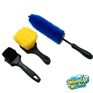 3-Piece Wheel & Tire Cleaning Brush Set - Different Bristle Types for Deep Cleaning, No Scratch on Rims & Tires
