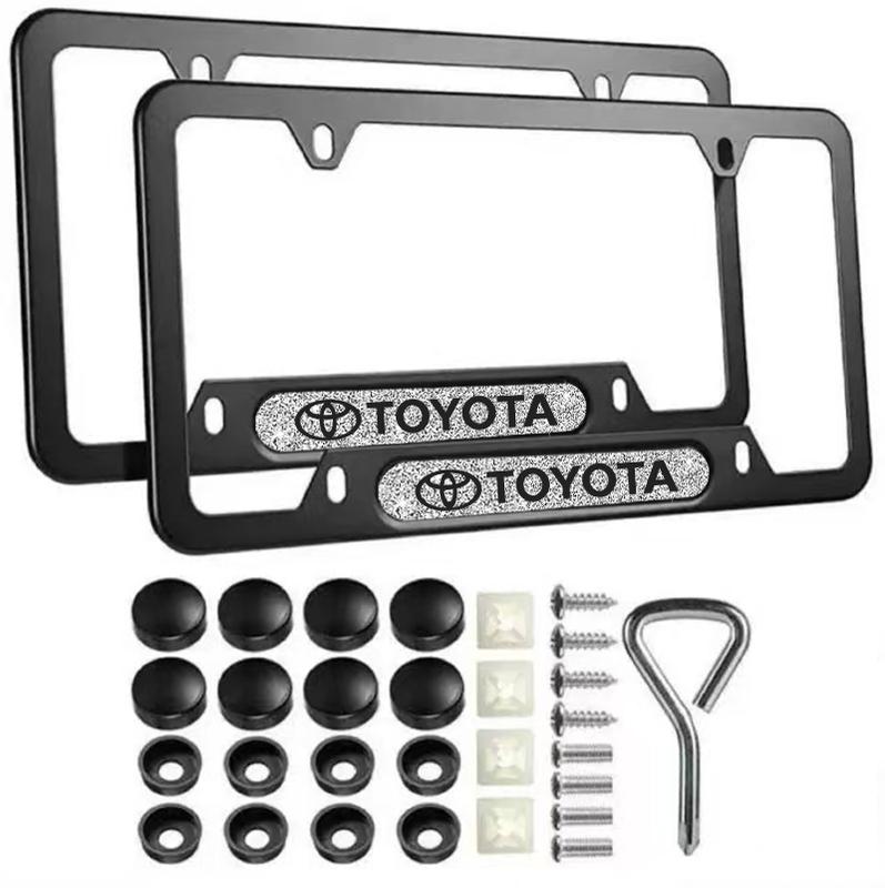 for Toyota（Customize your own logo） 2-Pack Premium Carbon Fiber License Plate Frame Durable Rust-Proof Aluminum Alloy Unisex Universal Holder with Screws & Diamond-Emblem Logo