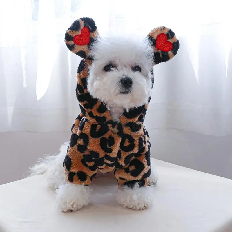 Leopard Print Pet Hoodie, Cute Heart Design Pet Clothes for Small Dog & Cat