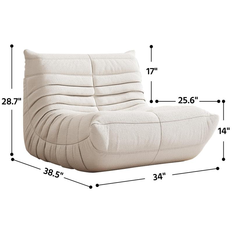 Togo Sofa for Adults 1/2/3 Seater Bean Bag Chair Sofa Fireside Chair Lazy Sofa Chair with High Density Comfortable Foam Modern Bean Bag for Living Room Bedroom Office Beige Beanbag Cushion Beanbag Lounger