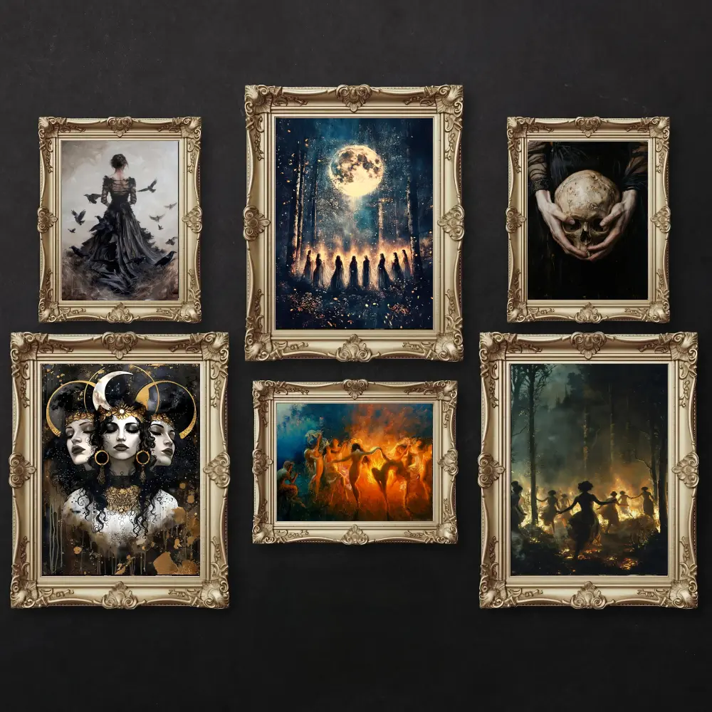 Dark Feminine Witch Wall Art unframed Poster, Witchcore Art, Mystical Gothic Moon Ritual Print, Dark Academia Gothic Home Decor