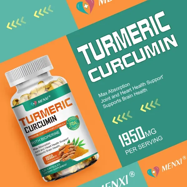 Turmeric Curcumin Herbal Extract Capsules with BioPerine® - 1950mg, 120 Count, Unflavored for Joint Relief