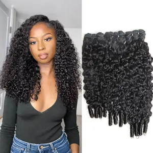 Curly Human Hair Bundles 3Pcs Water Wave Burmese Curly Bundles Human Hair Weave with Spiral End 3c4a Quick Weave Hair for Women Natural Black