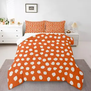 Brush Stroke Bedding Set,Polka Dots Comforter Set for Kids Girls Women, Bohemian Farmhouse Orange Comforter,All Season Duvet Quilt