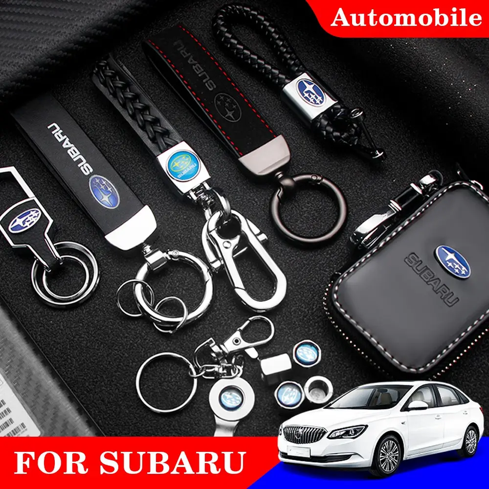 1pcs Subaru Leather Car Logo Keychain, Handmade Braided Key Strap, Multifunctional Keyring Accessory for Car Interior Decoration, Auto Accessories Interior