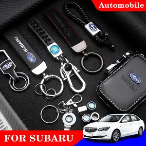 1pcs Subaru Leather Car Logo Keychain, Handmade Braided Key Strap, Multifunctional Keyring Accessory for Car Interior Decoration