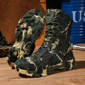 Men's High-Top Tactical Boots, Camouflage Pattern, Durable Fabric Upper, Rubber , Zipper Closure, Plain Toe, for Hiking, Running & Workout - All Seasons, Outdoor Training Boots|Laceup Closure|Breathable Boot Interior(gift)