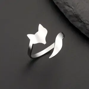 Cazador Animal Fox Open Rings for Women Stainless Steel Adjustable Finger Rings Jewelry Birthday Gift 2026 Trend Wholesale New
