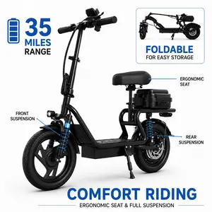 Foldable Electric Scooter with Seat& Trunk 14” Dual Shock, 500-1080W, 30-35 Miles, 22MPH, Comfort Ride E Scooter