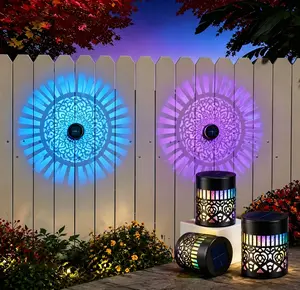 Outdoor Solar Mandala Decor Lights, 7 Auto Cycling Color Waterproof Wall Projector - LED Exterior Landscape Lamp for Backyard, Patio, Garden, Fence Decoration