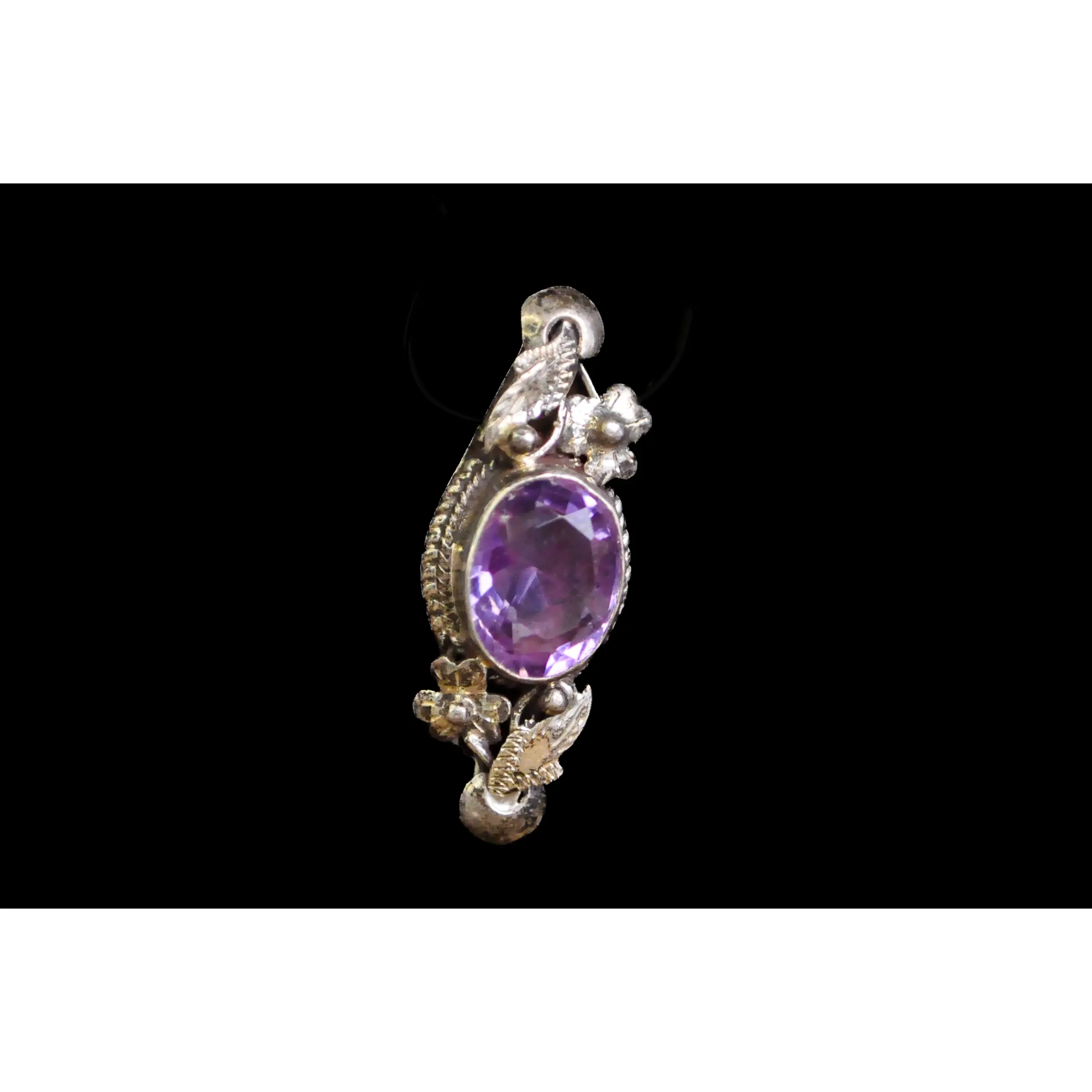 Sterling Silver Amethyst Flower Brooch Vintage - 925 Sterling Silver Purple Amethyst Floral Pin