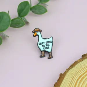 Funny Goose Meme Enamel Pin, Silly Goose On The Loose Brooch, Funny Goose With Cowboy Hat Pin For Goose Lover, Western Theme Goose Pin 020