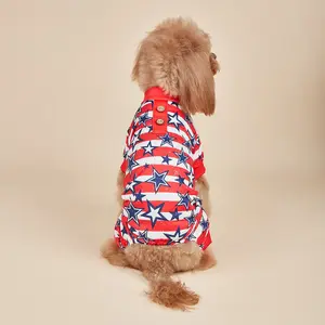 Patriotic Dog Onesie, USA Flag Star-Stripe Four-Legged Jumpsuit. Soft Comfortable Pet Apparel for Small & Medium Pets, Perfect for National Celebrations