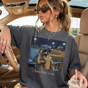 Raccoon I live Here Now Shirt, Ballpark Field Shirt Funny Game Day Shirt, Softball Mom Tee, Baseball Mama, TBall Mom Shirt, Baseball Mom Tee DF8 9K8