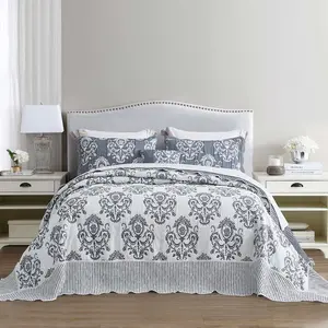 HZ & HY Oversized Bedspread Extra Wide, Jacquard Matelasse Damask Pattern Design, Lightweight, Reversible, 5 Piece bedspread coverlet guest room
