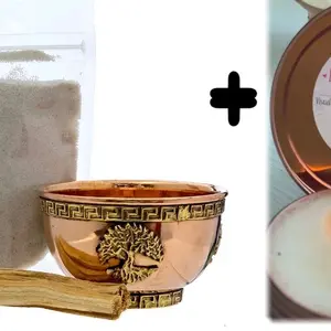 Sage burning Gold Cup + Wood Sticks (powerful Palo Santo) Kit Bundle